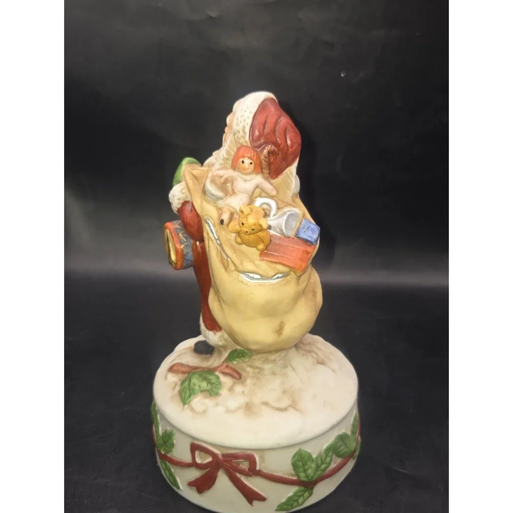 Vintage Enesco Porcelain Santa Claus With Toys Plays White Christmas WORKS